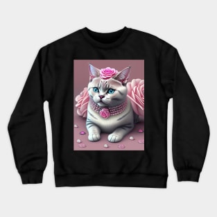 British Shorthair sparkles with gems and pink roses Crewneck Sweatshirt